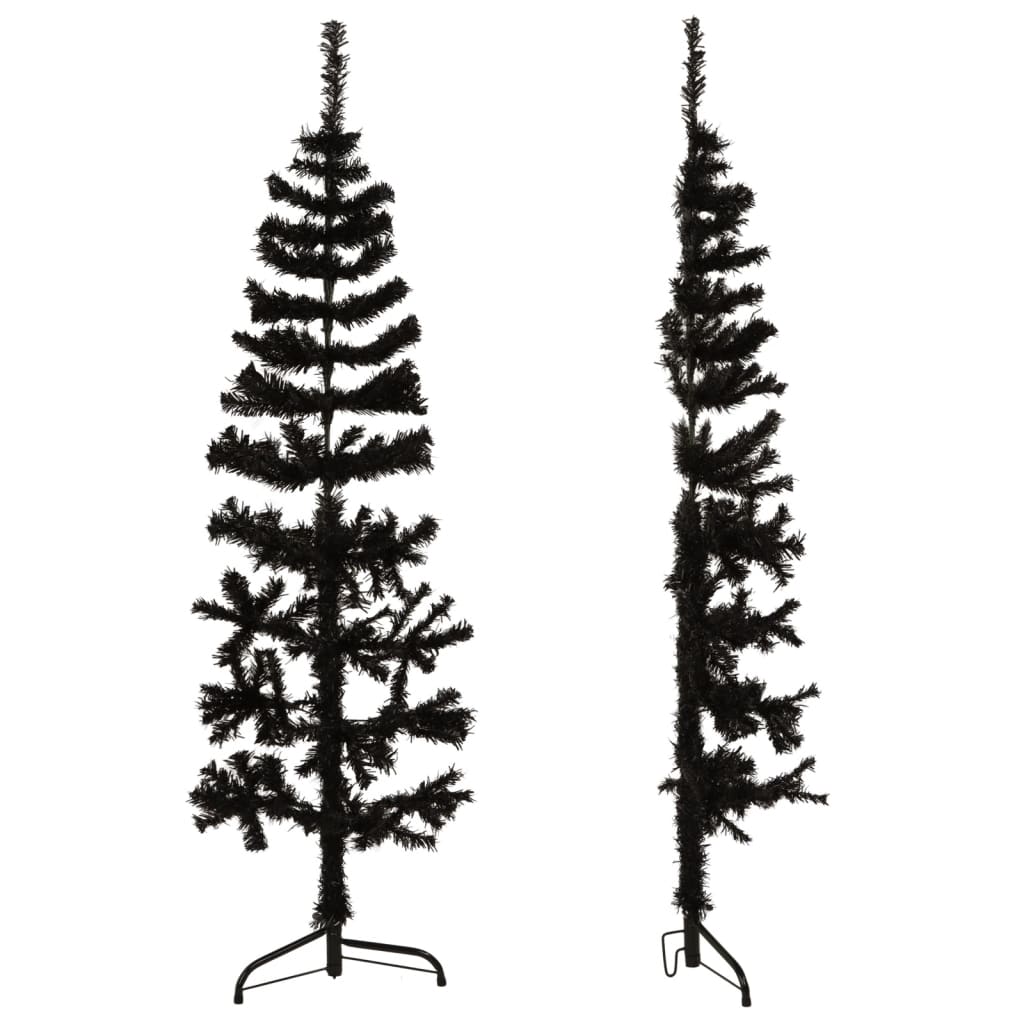vidaXL Kunstkerstboom half met standaard smal 150 cm zwart