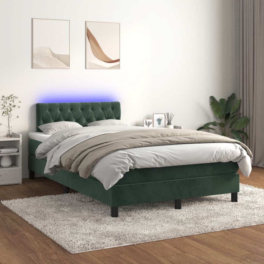 vidaXL Boxspring met matras en LED fluweel donkergroen 120x190 cm