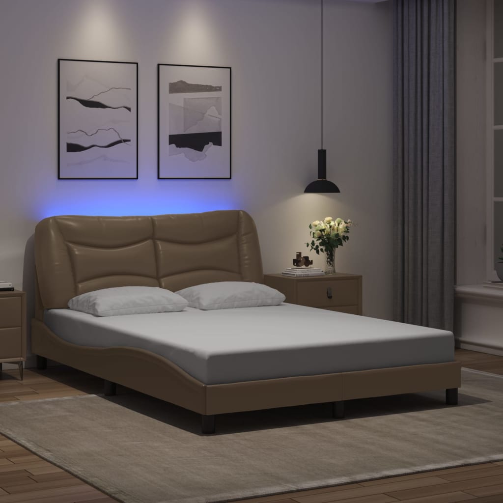 vidaXL Bedframe met LED-verlichting kunstleer cappuccino 120x200 cm