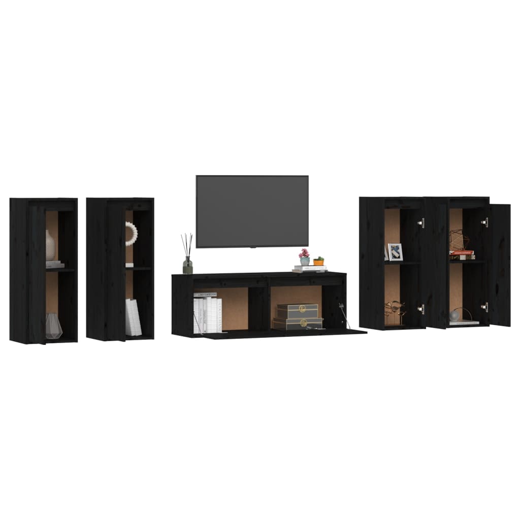 vidaXL Tv-meubelen 5 st massief grenenhout zwart
