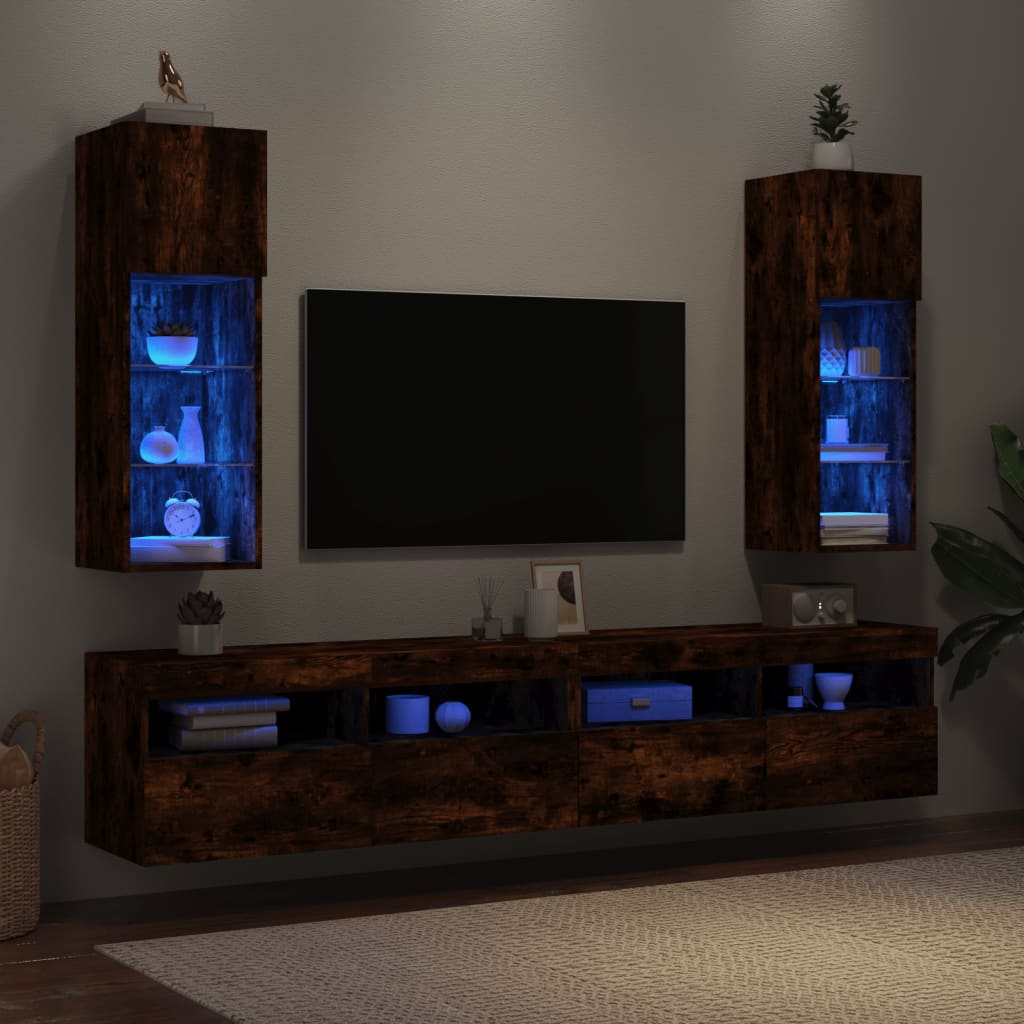 vidaXL Tv-meubels met LED-verlichting 2 st 30,5x30x90 cm gerookt eiken
