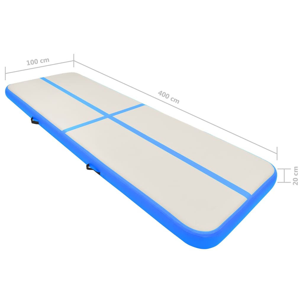 vidaXL Gymnastiekmat met pomp opblaasbaar 400x100x20 cm PVC blauw