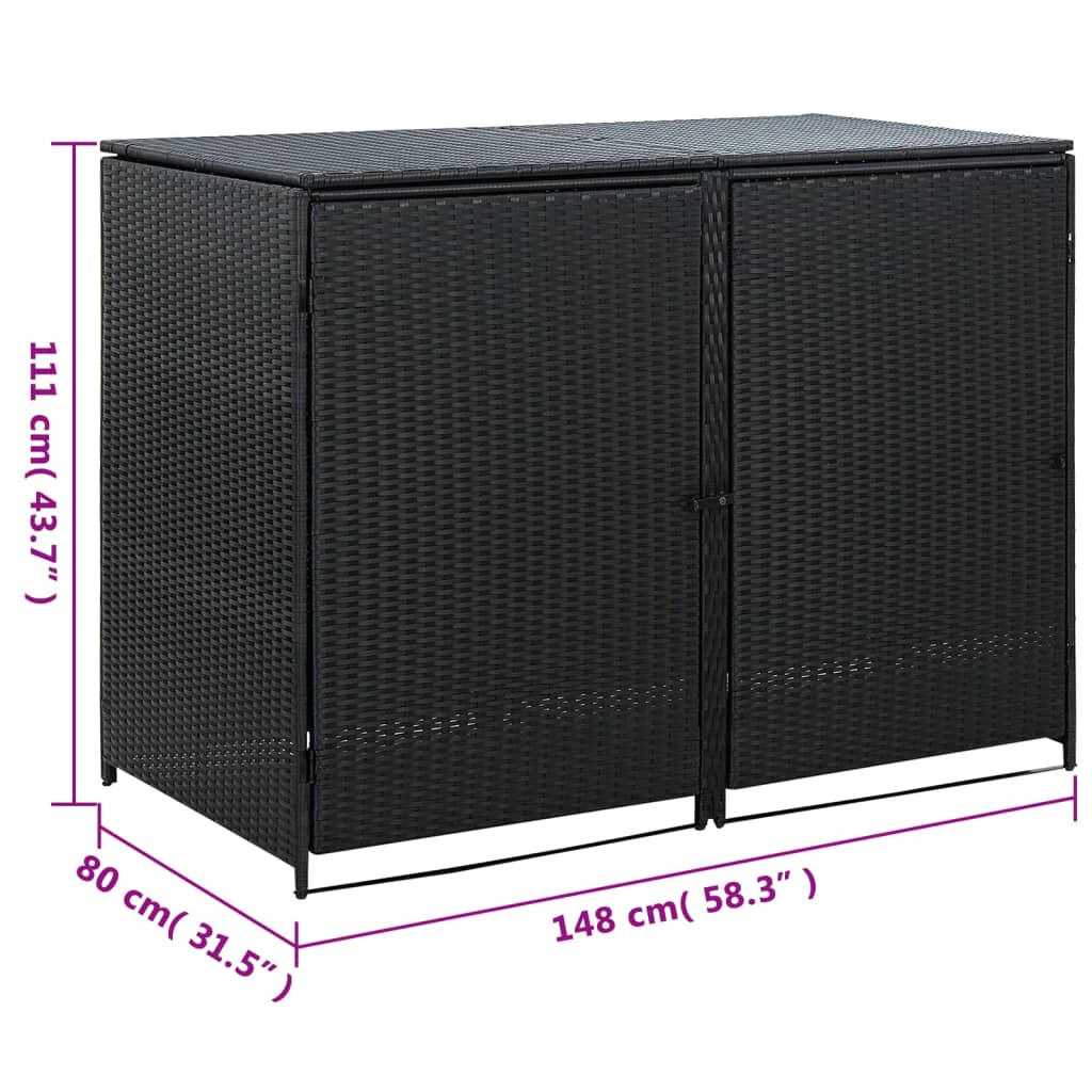 vidaXL Containerberging dubbel 148x80x111 cm poly rattan zwart