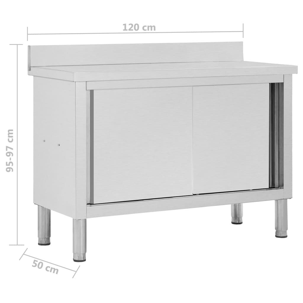 vidaXL Werktafel met schuifdeuren 120x50x(95-97) cm roestvrij staal