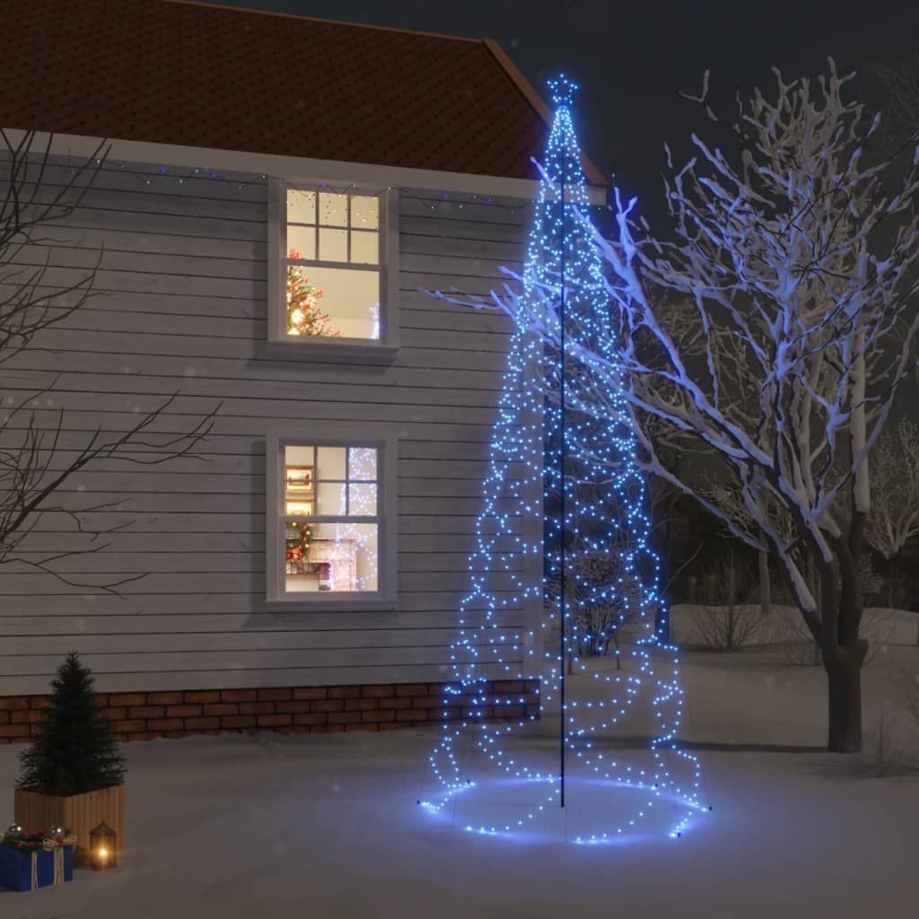 vidaXL Kerstboom met metalen paal en 1400 blauwe LED's 5 m