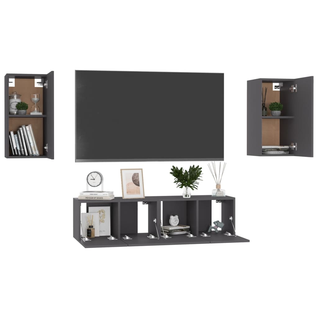 vidaXL 4-delige Tv-meubelset bewerkt hout grijs