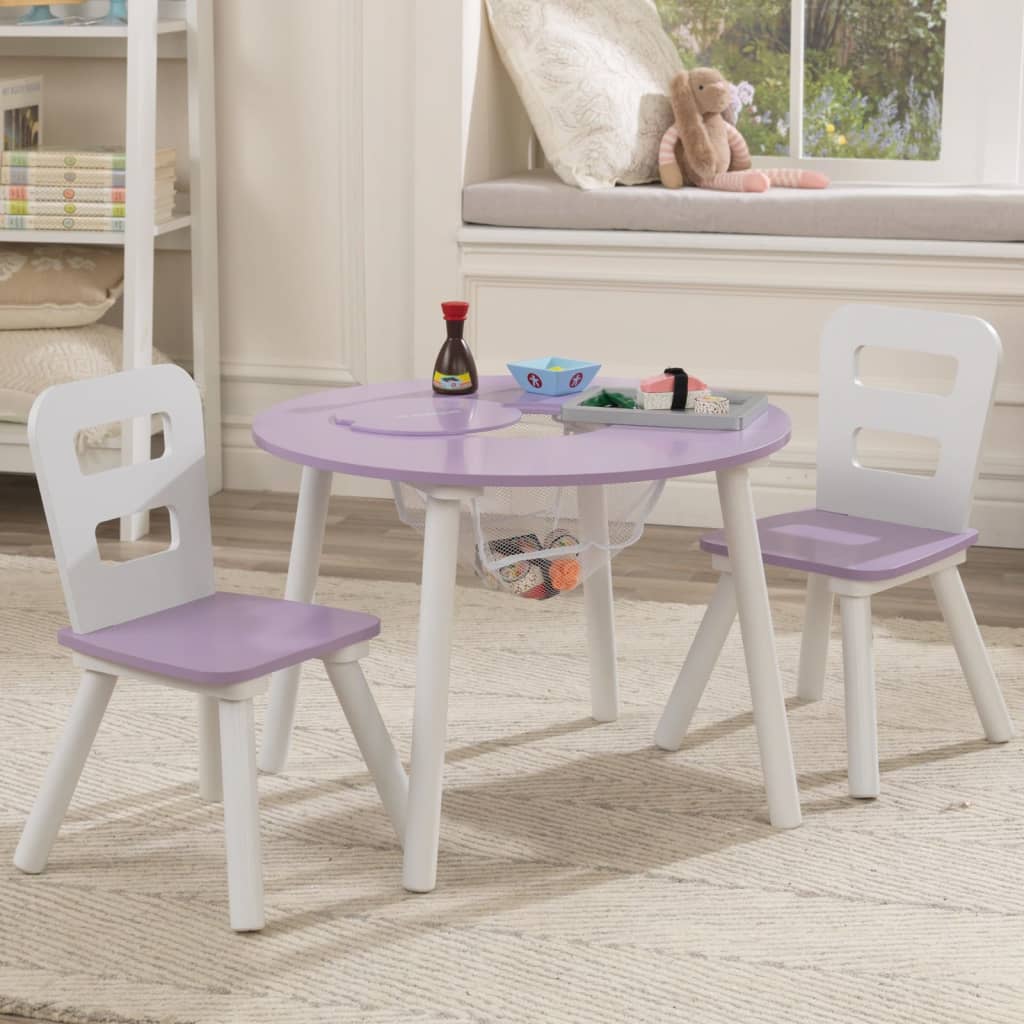 KidKraft Kinderopbergtafel rond en stoelenset lavendelkleurig en wit