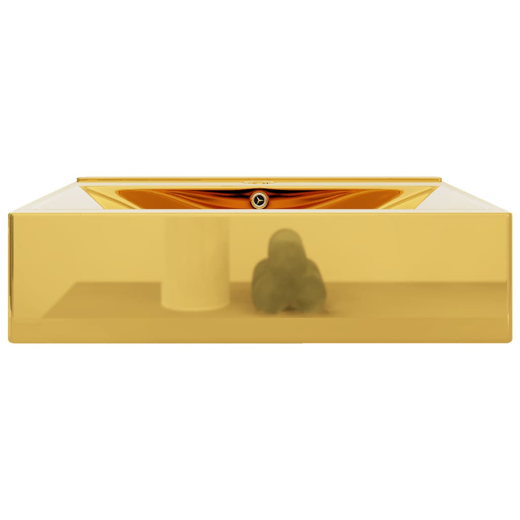 vidaXL Wastafel met overloop 60x46x16 cm keramiek goudkleurig