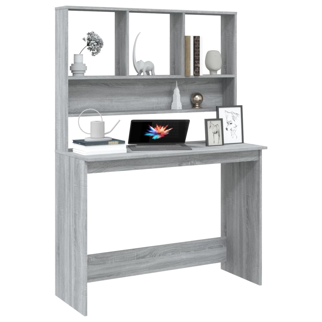 vidaXL Bureau met schappen 84x40x78 cm bewerkt hout betongrijs