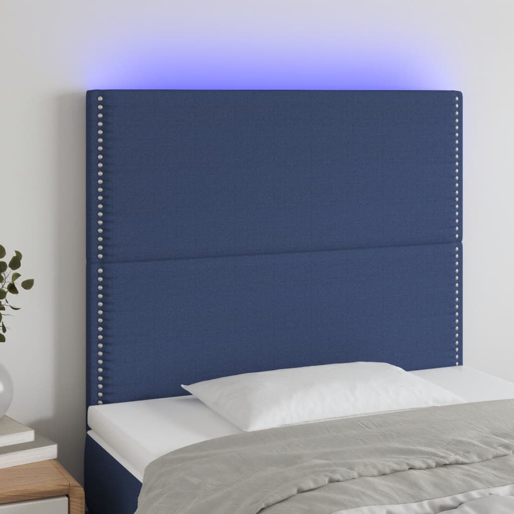 vidaXL Hoofdbord LED 100x5x118/128 cm stof blauw