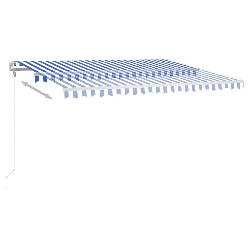vidaXL Luifel handmatig uittrekbaar met LED 4x3,5 m blauw en wit