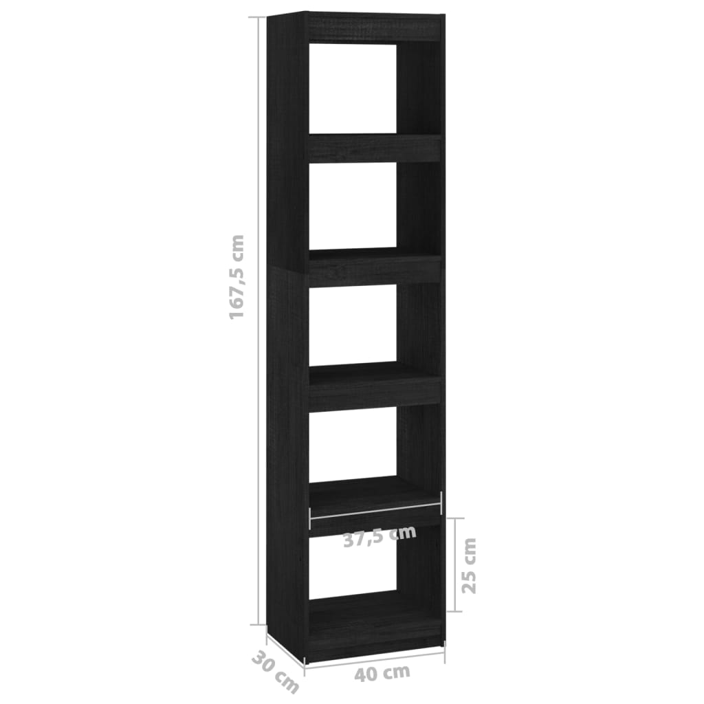 vidaXL Boekenkast/kamerscherm 40x30x167,5 cm massief grenenhout zwart