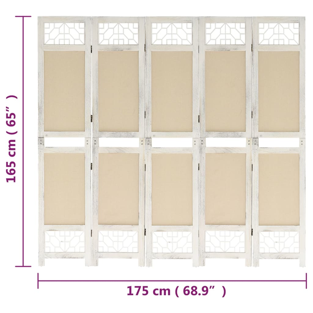 vidaXL Kamerscherm met 5 panelen 175x165 cm stof crèmekleurig