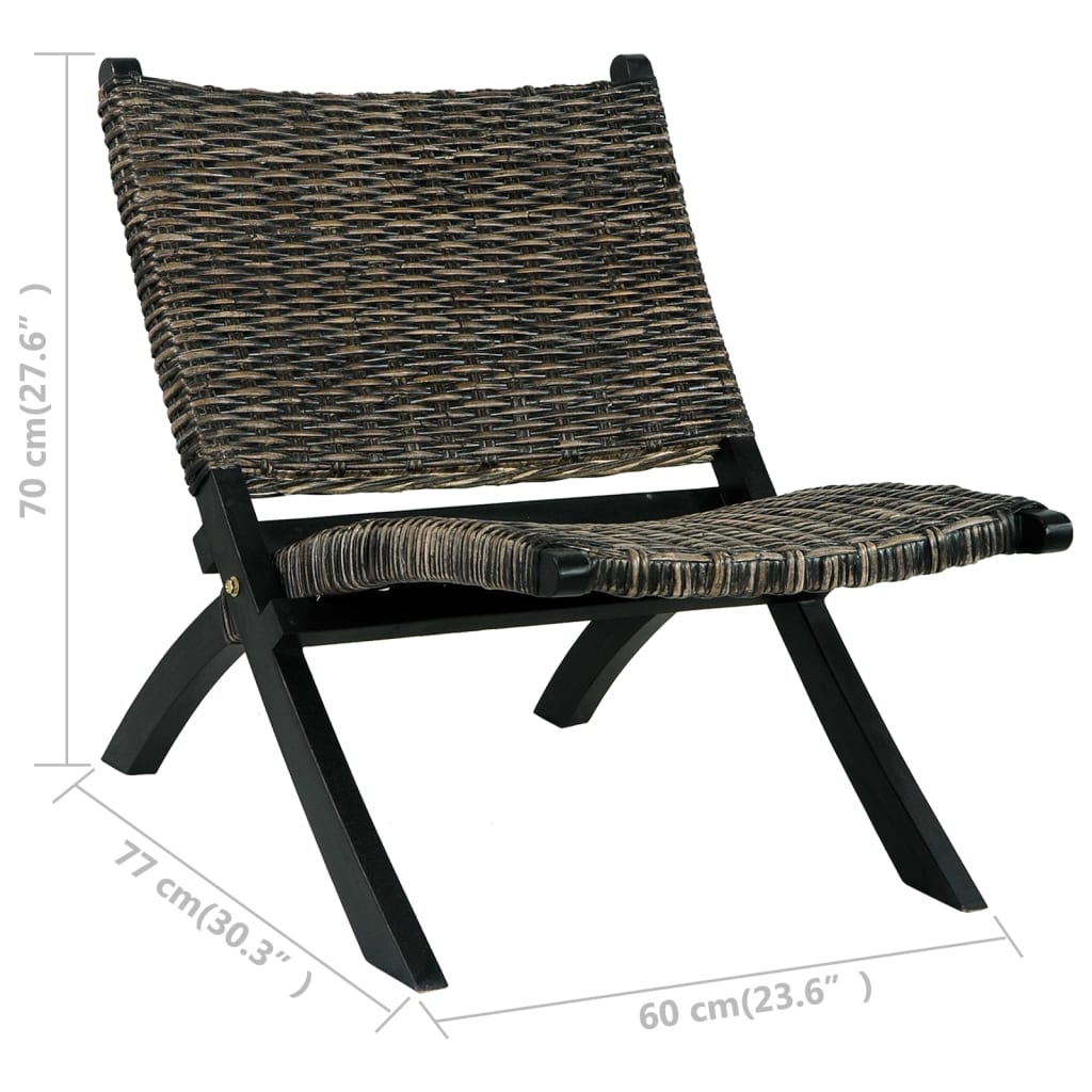 vidaXL Relaxstoel natuurlijk kubu rattan en massief mahoniehout zwart