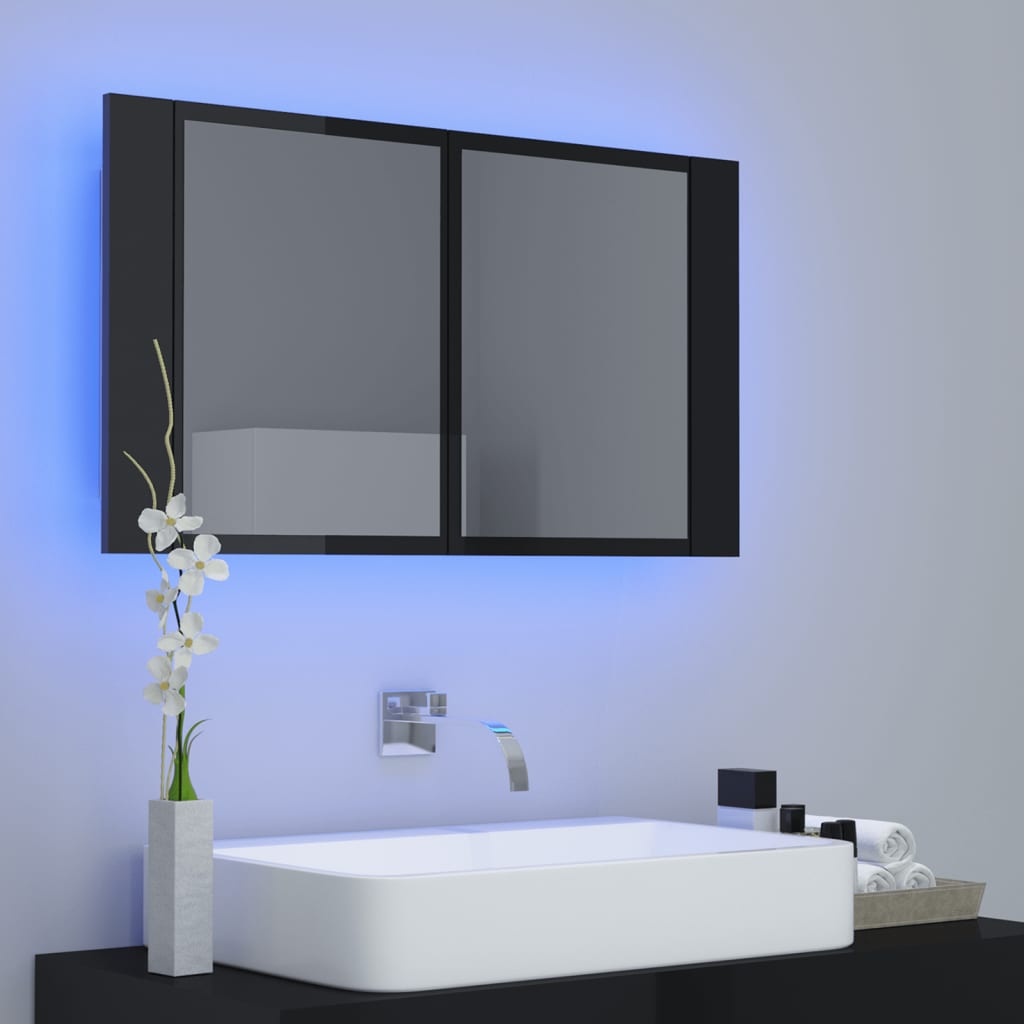 vidaXL Badkamerkast met spiegel en LED 80x12x45 cm hoogglans zwart