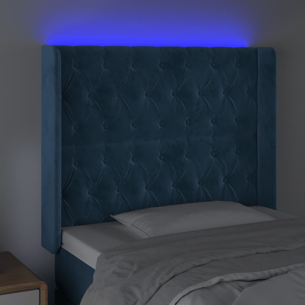 vidaXL Hoofdbord LED 93x16x118/128 cm fluweel donkerblauw