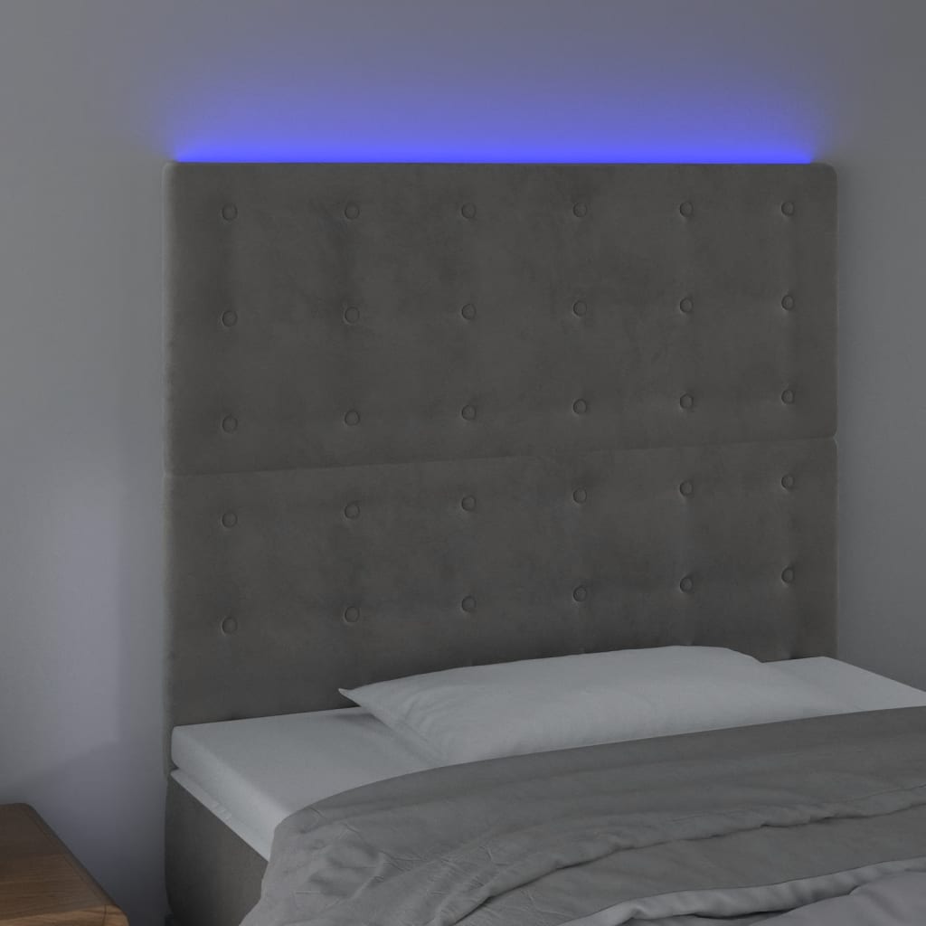 vidaXL Hoofdbord LED 80x5x118/128 cm fluweel lichtgrijs