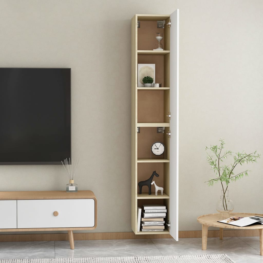 vidaXL Tv-meubelen 2 st 30,5x30x90 cm spaanplaat wit sonoma eikenkleur