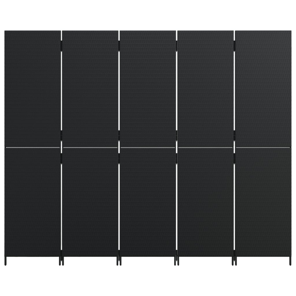 vidaXL Kamerscherm 5 panelen poly rattan zwart