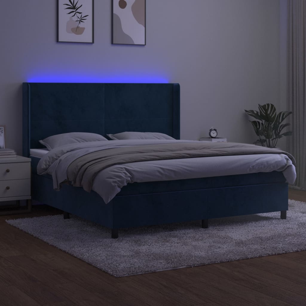 vidaXL Boxspring met matras en LED fluweel donkerblauw 180x200 cm