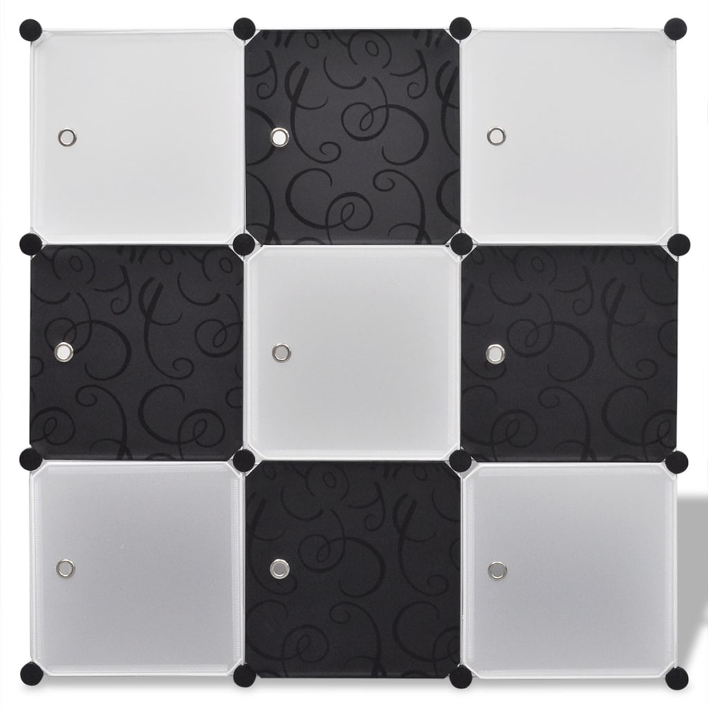 Opbergmeubel met 9 vakken 110 x 37 x 110 cm zwart-wit