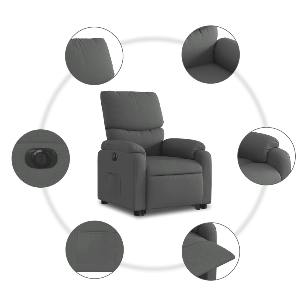 vidaXL Sta-op-stoel elektrisch verstelbaar stof donkergrijs