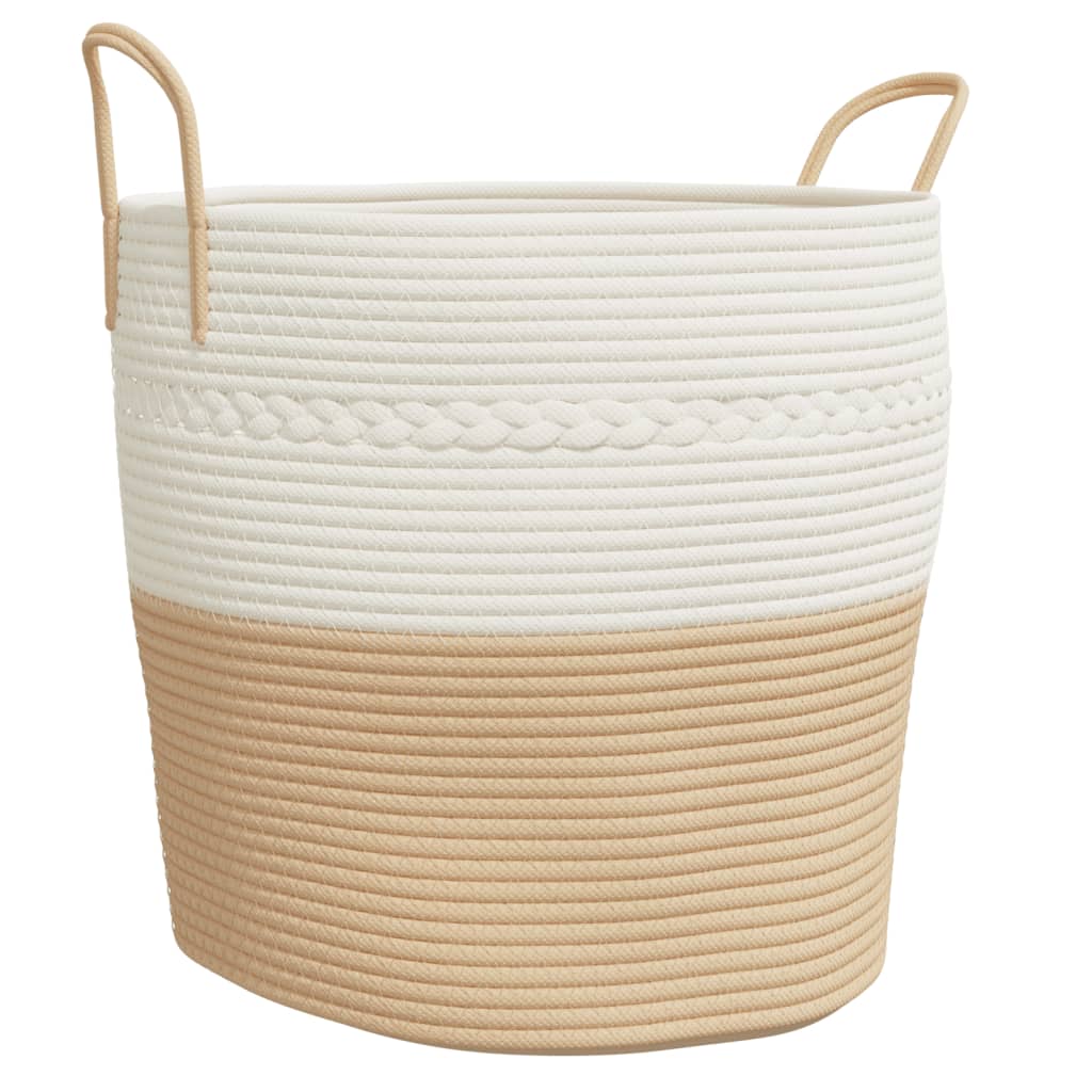 Opbergmand 43x38 cm katoen beige en wit kopen
