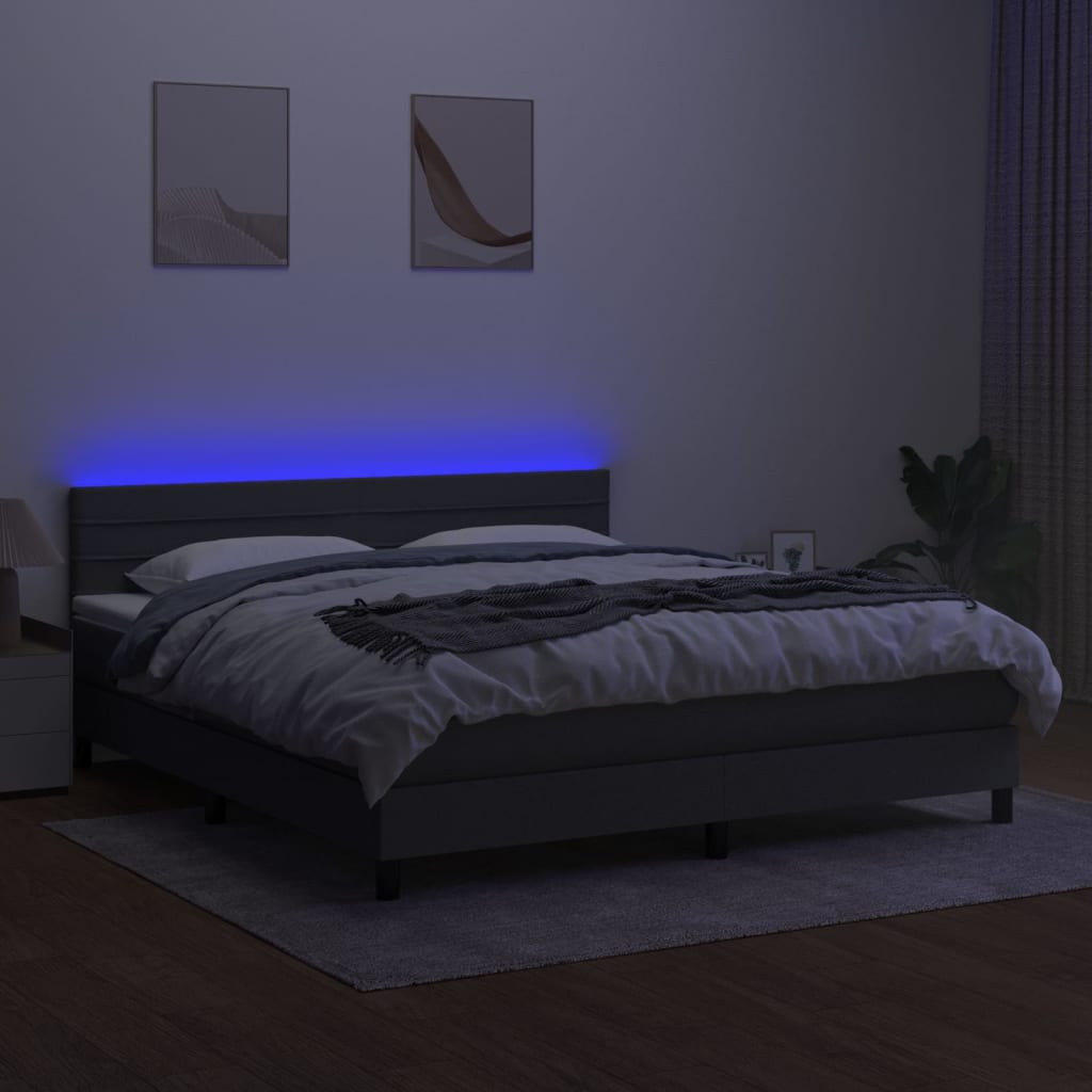 vidaXL Boxspring met matras en LED stof donkergrijs 160x200 cm