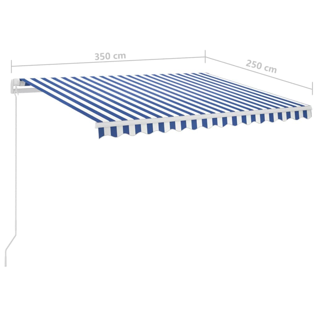 vidaXL Luifel automatisch uittrekbaar met palen 3,5x2,5 m blauw en wit