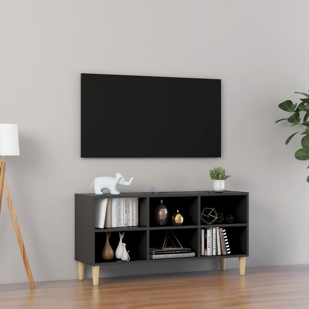 vidaXL Tv-meubel met massief houten poten 103,5x30x50 cm grijs