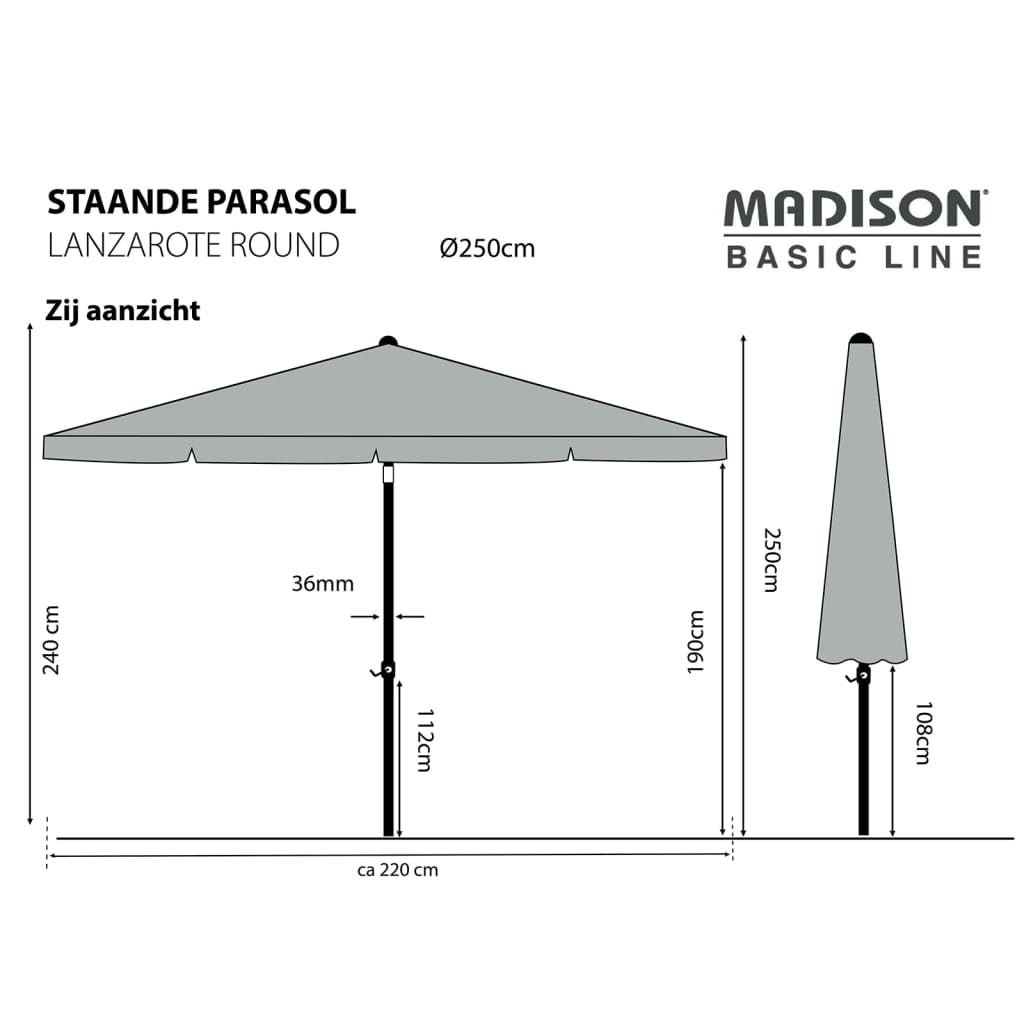 Madison Parasol Lanzarote rond 250 cm taupe