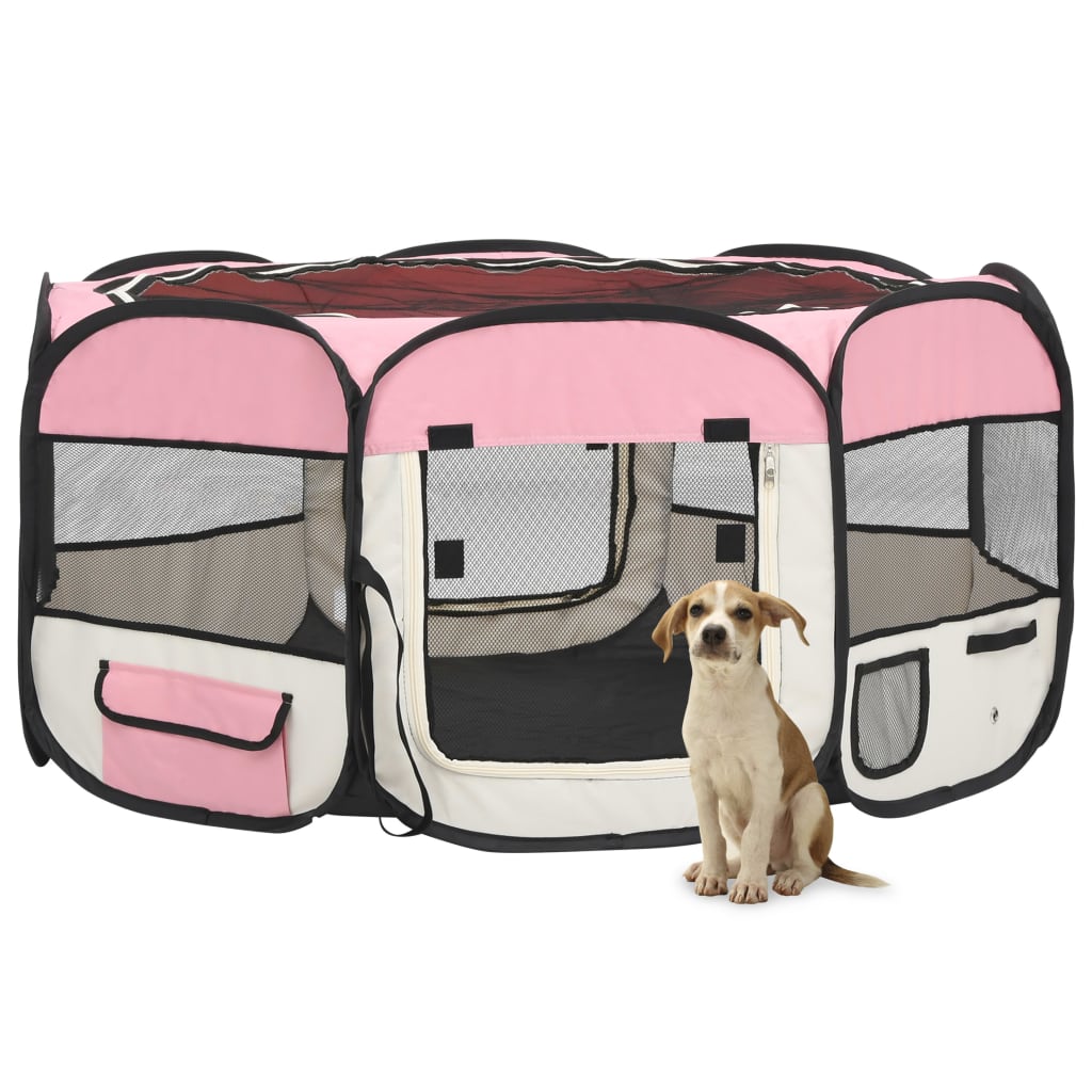 vidaXL Hondenren inklapbaar met draagtas 145x145x61 cm roze