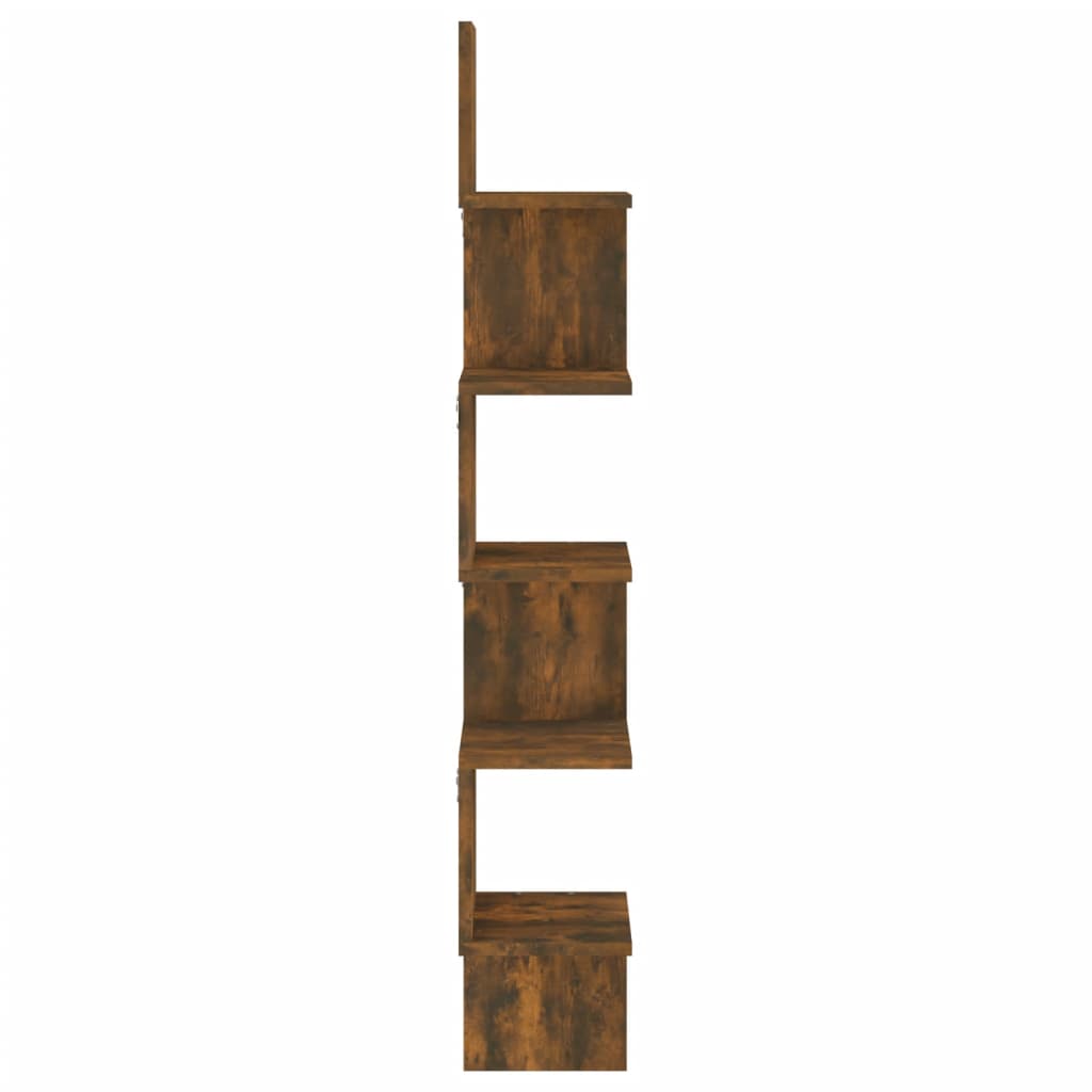 vidaXL Hoekwandschap 36,5x36,5x140 cm bewerkt hout bruin eikenkleurig, hoekboekenkast, boekenkast, schappenkast, hoekkast, hoek kast, staande kast