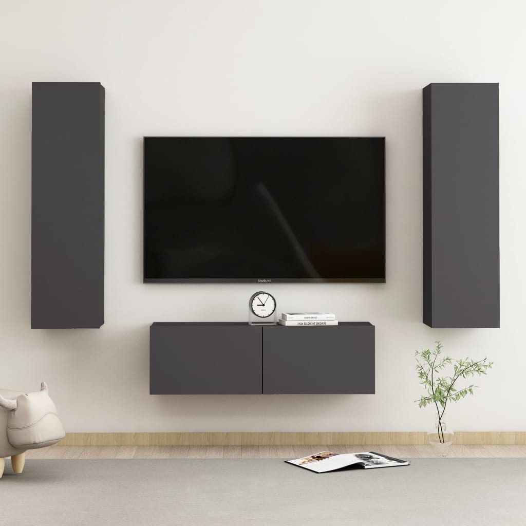 vidaXL 3-delige Tv-meubelset spaanplaat grijs