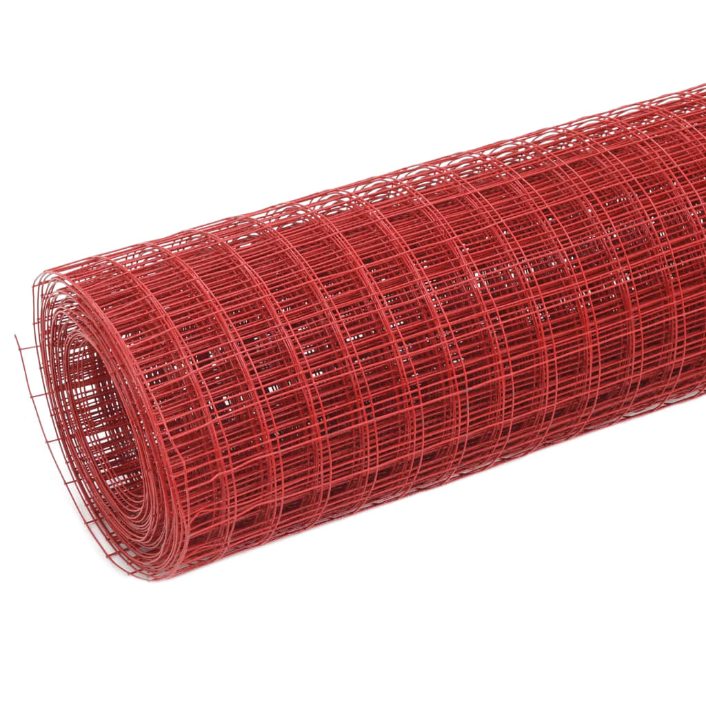 vidaXL Kippengaas 10x1,5 m staal met PVC coating rood