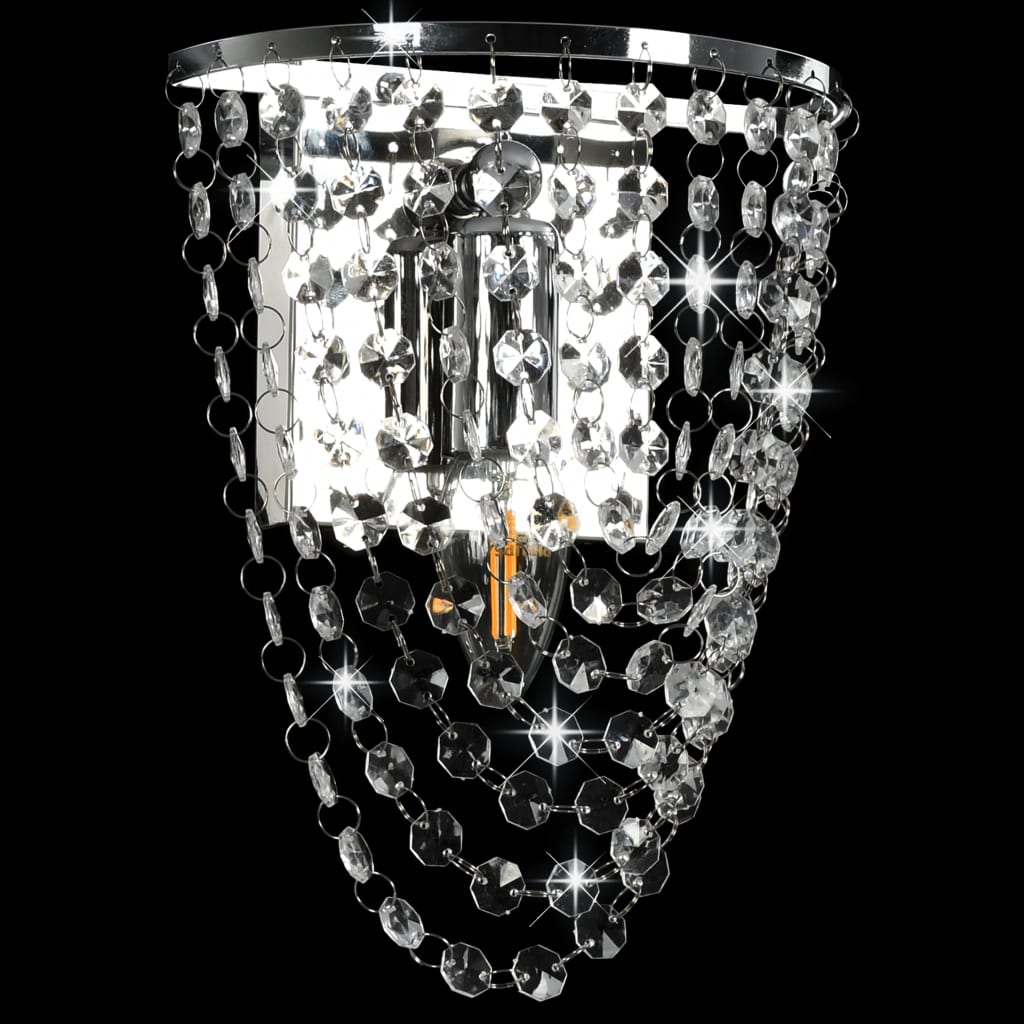 vidaXL Wandlamp met kristallen kralen ovaal E14 zilverkleurig