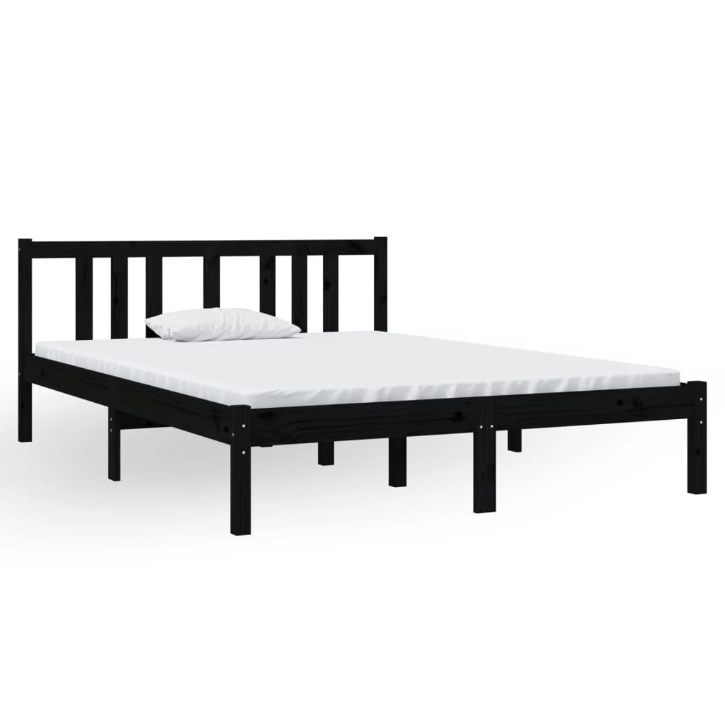 vidaXL Bedframe massief hout zwart 135x190 cm 4FT6 Double