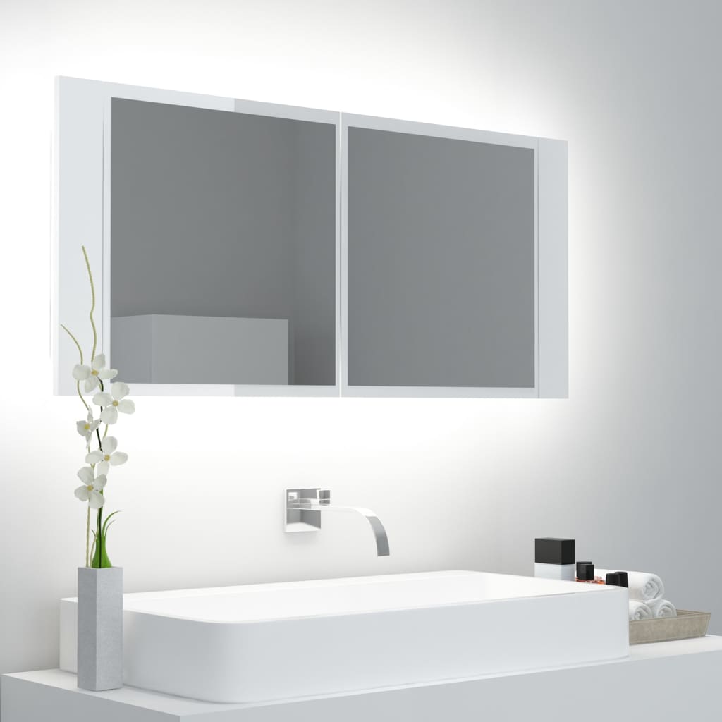 vidaXL Badkamerkast met spiegel en LED 100x12x45 cm hoogglans wit
