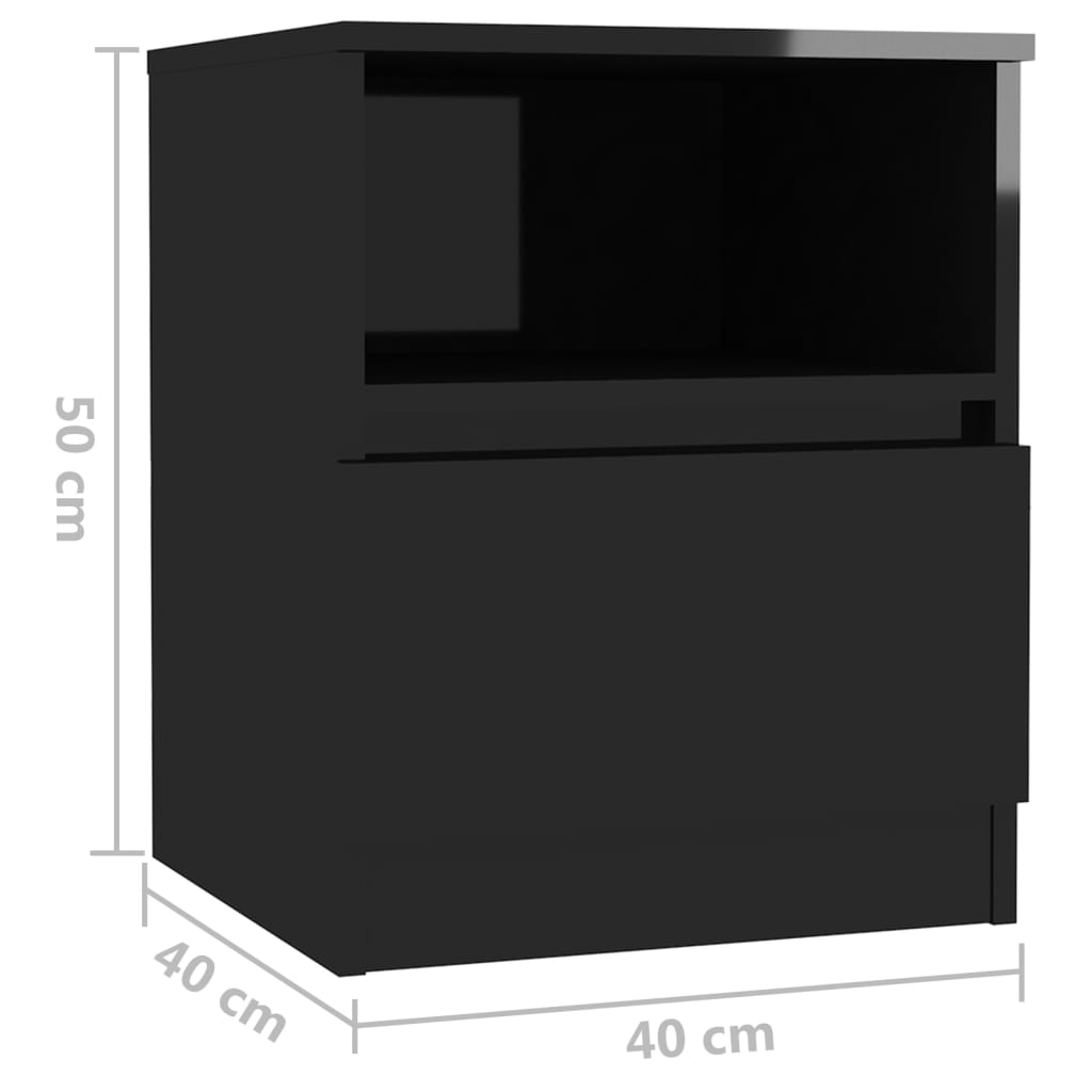 vidaXL Nachtkastjes 2 st 40x40x50 cm spaanplaat hoogglans zwart