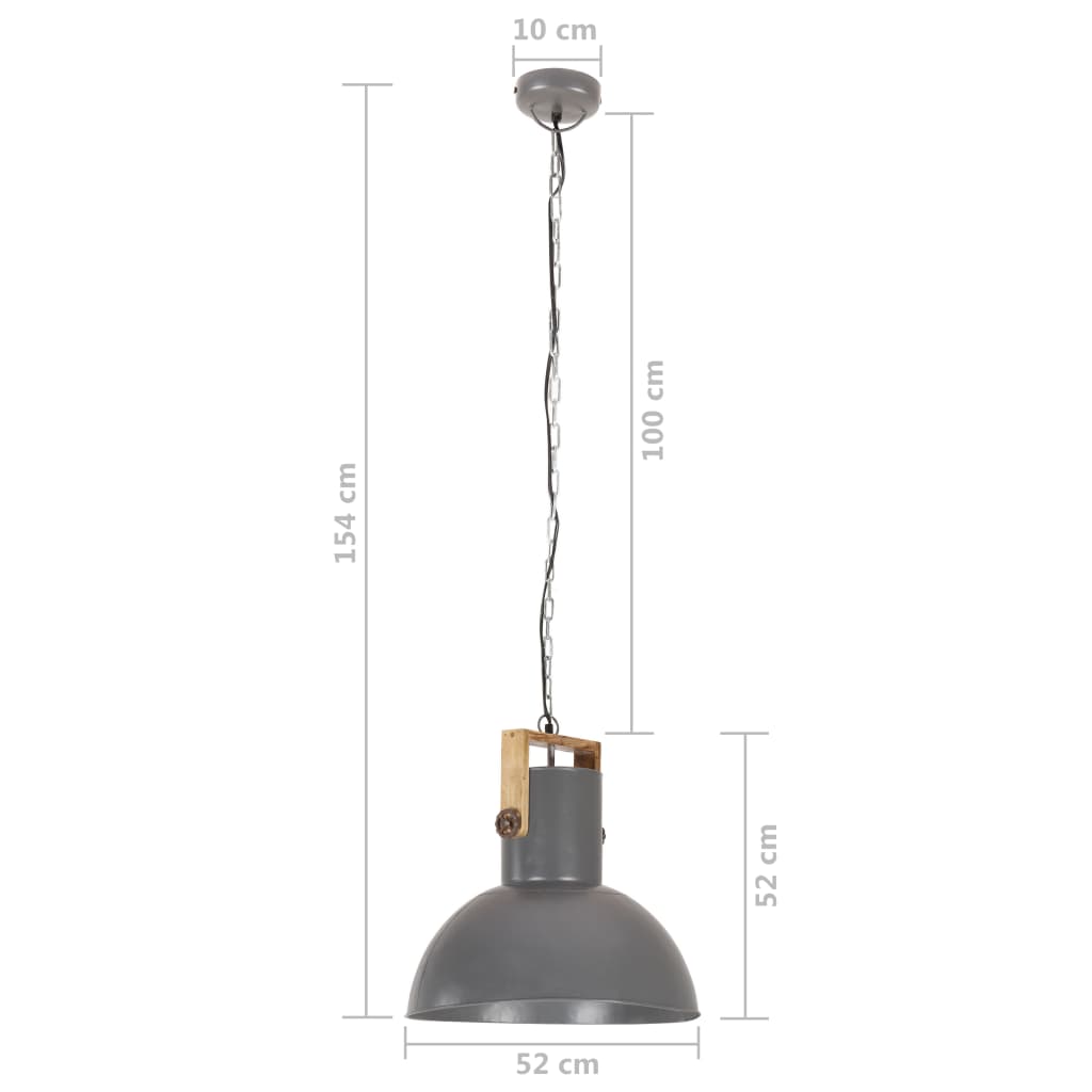 vidaXL Hanglamp industrieel rond 25 W E27 52 cm mangohout grijs