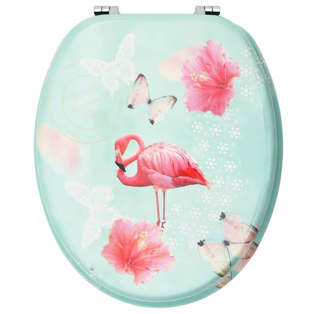 vidaXL Toiletbril met deksel flamingo MDF