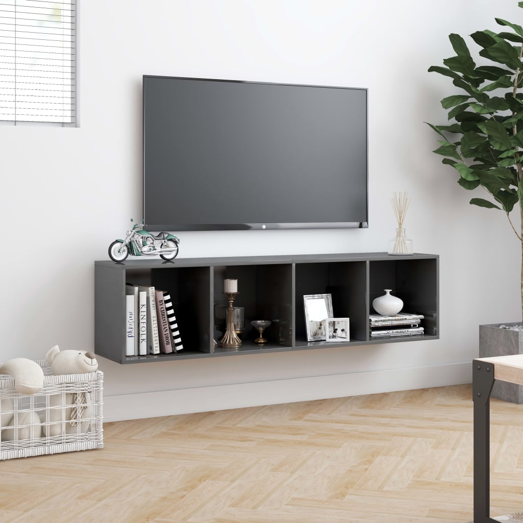 vidaXL Boekenkast/tv-meubel 143x30x36 cm hoogglans grijs
