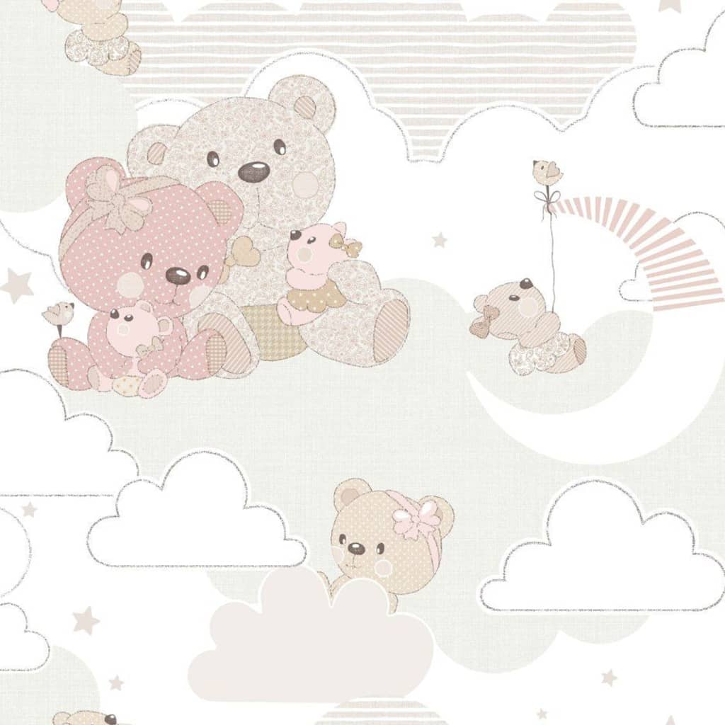 Noordwand Behang Mondo baby Hug Bears roze en beige