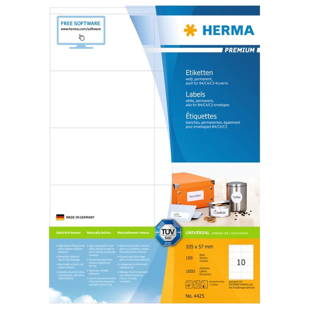 HERMA Etiketten PREMIUM 100 vellen A4 105x57 mm