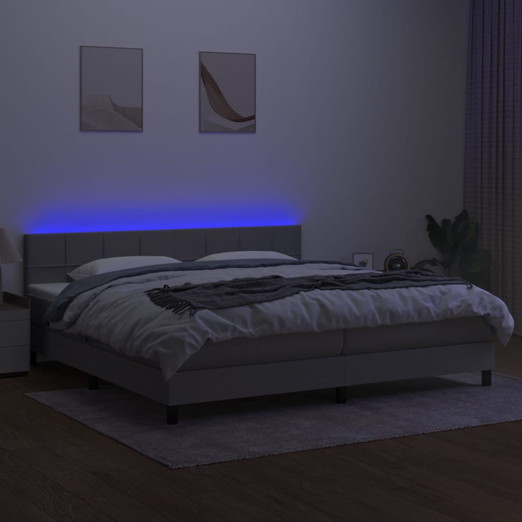 vidaXL Boxspring met matras en LED stof lichtgrijs 200x200 cm