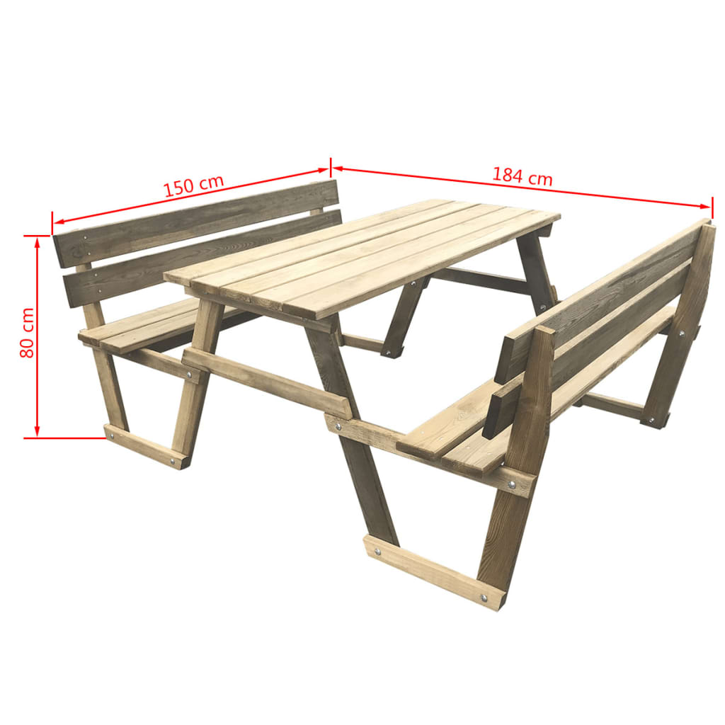 vidaXL Picknicktafel met banken 150x184x80 cm geïmpregneerd grenenhout
