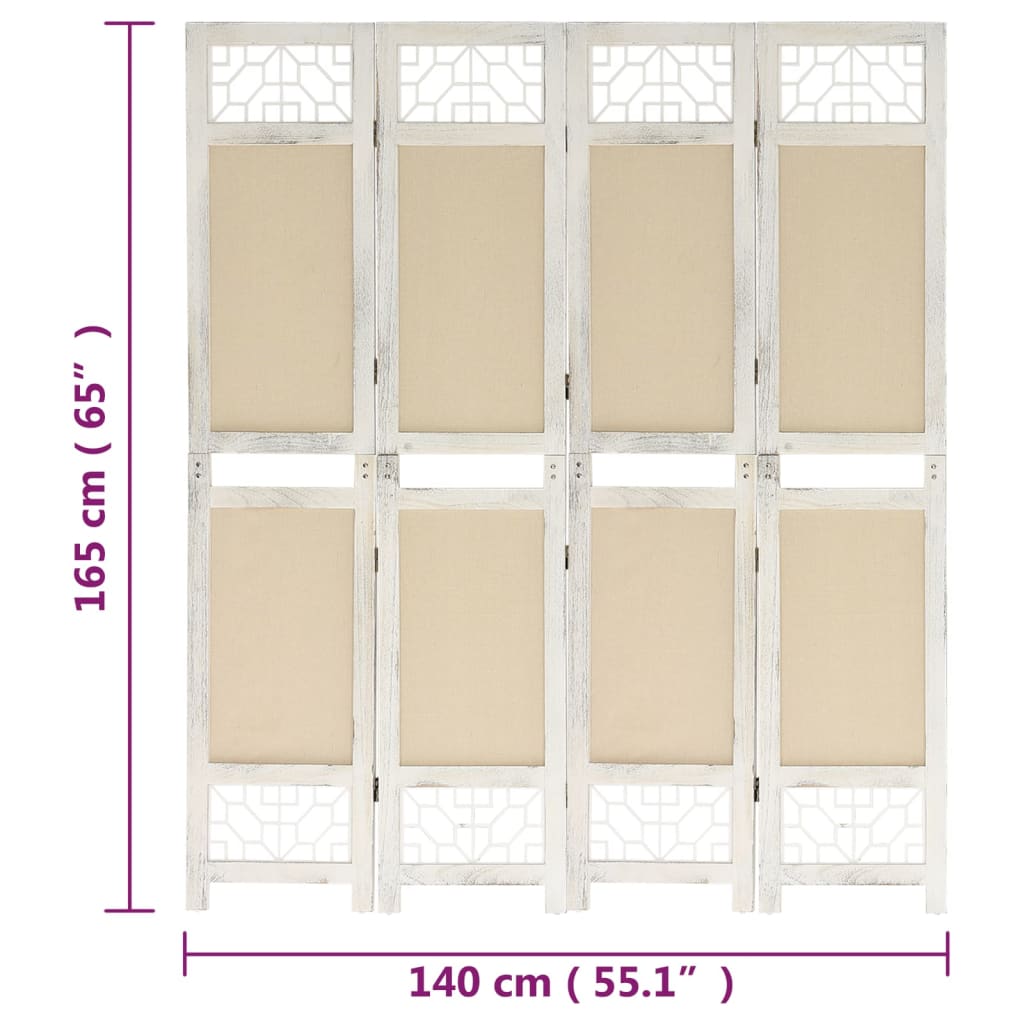 vidaXL Kamerscherm met 4 panelen 140x165 cm stof crèmekleurig