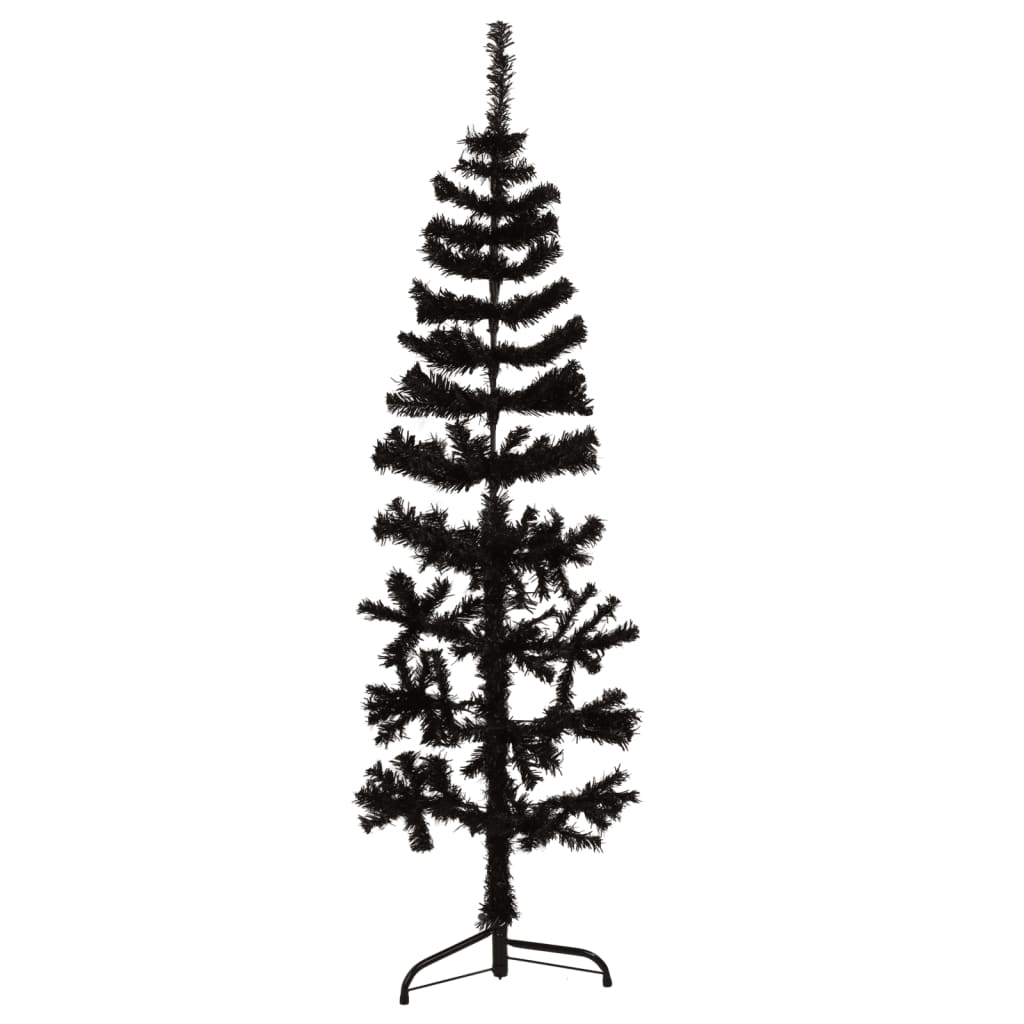 vidaXL Kunstkerstboom half met standaard smal 120 cm zwart