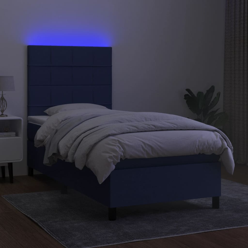 vidaXL Boxspring met matras en LED stof blauw 90x190 cm