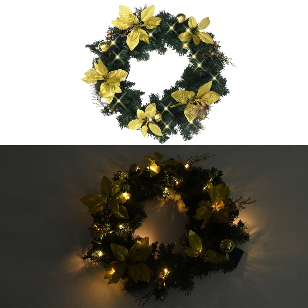 vidaXL Kerstkrans met LED lampjes 60 cm PVC groen